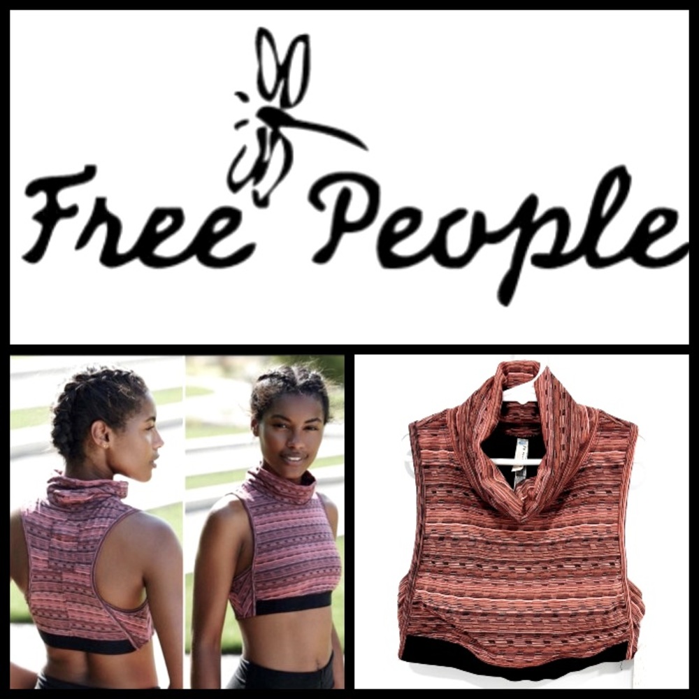 Free People Performance Bra Cowl Neck Racerback Space Dye Pink XSmall